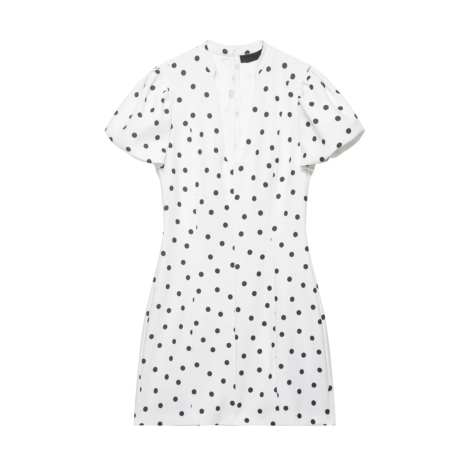 V Neck Polka Dot White Mini Dress