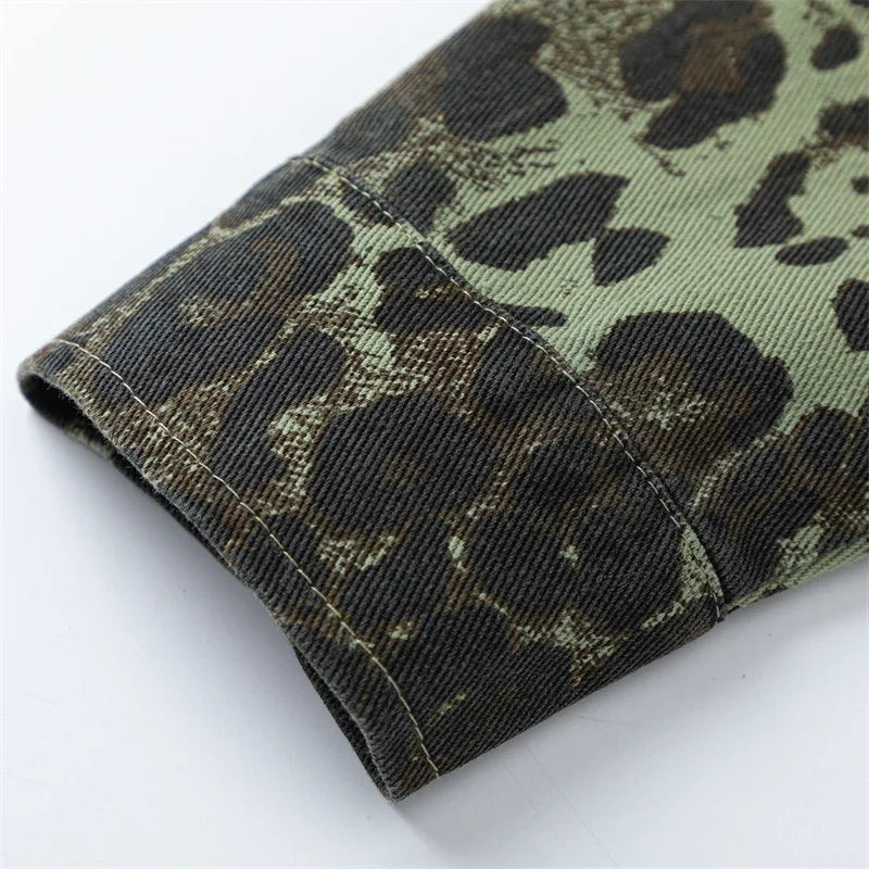 Leopard Green Denim Jacket