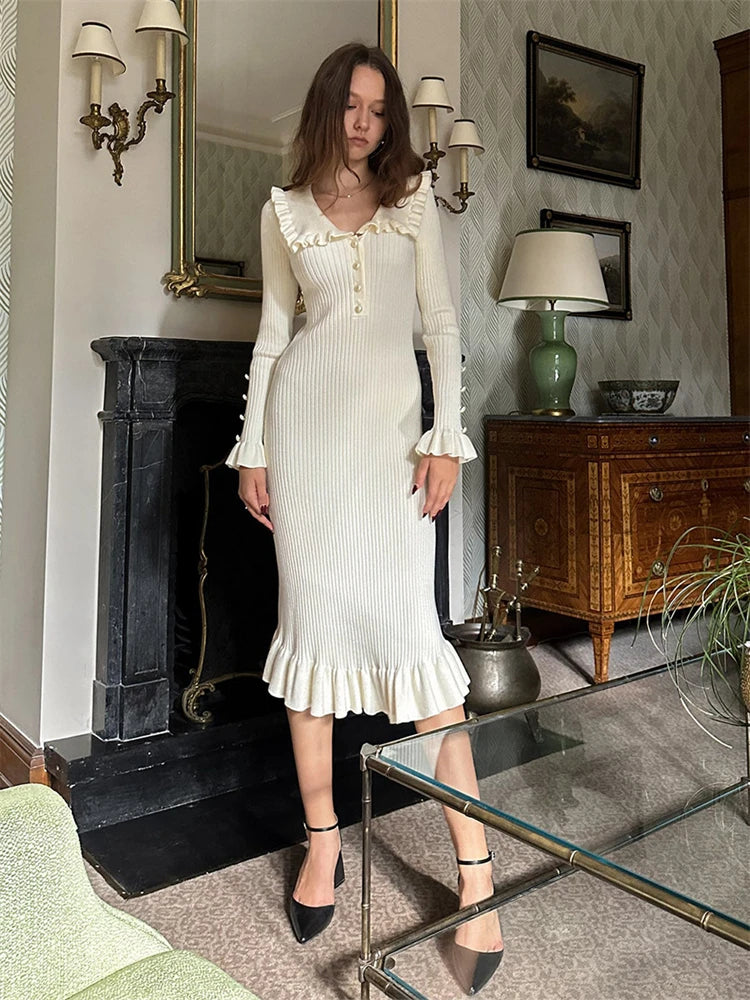 Old Money Retro Knitted Midi Dress