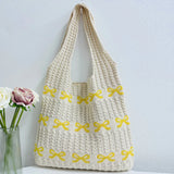 Bow Pattern Knitted Crochet Tote Bag