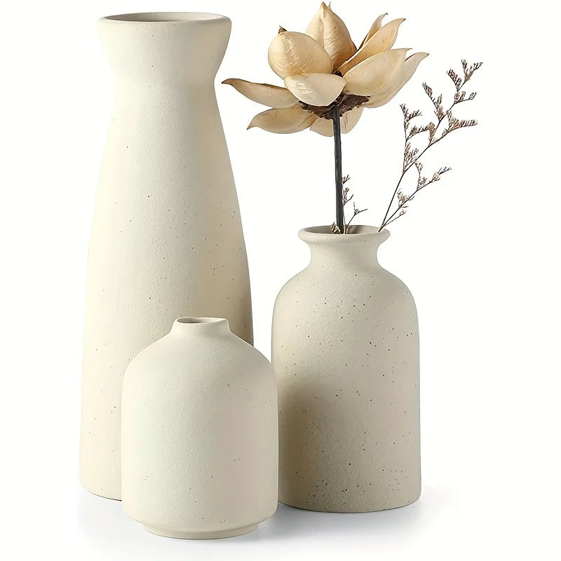 Set of 3 White Ceramic Vase