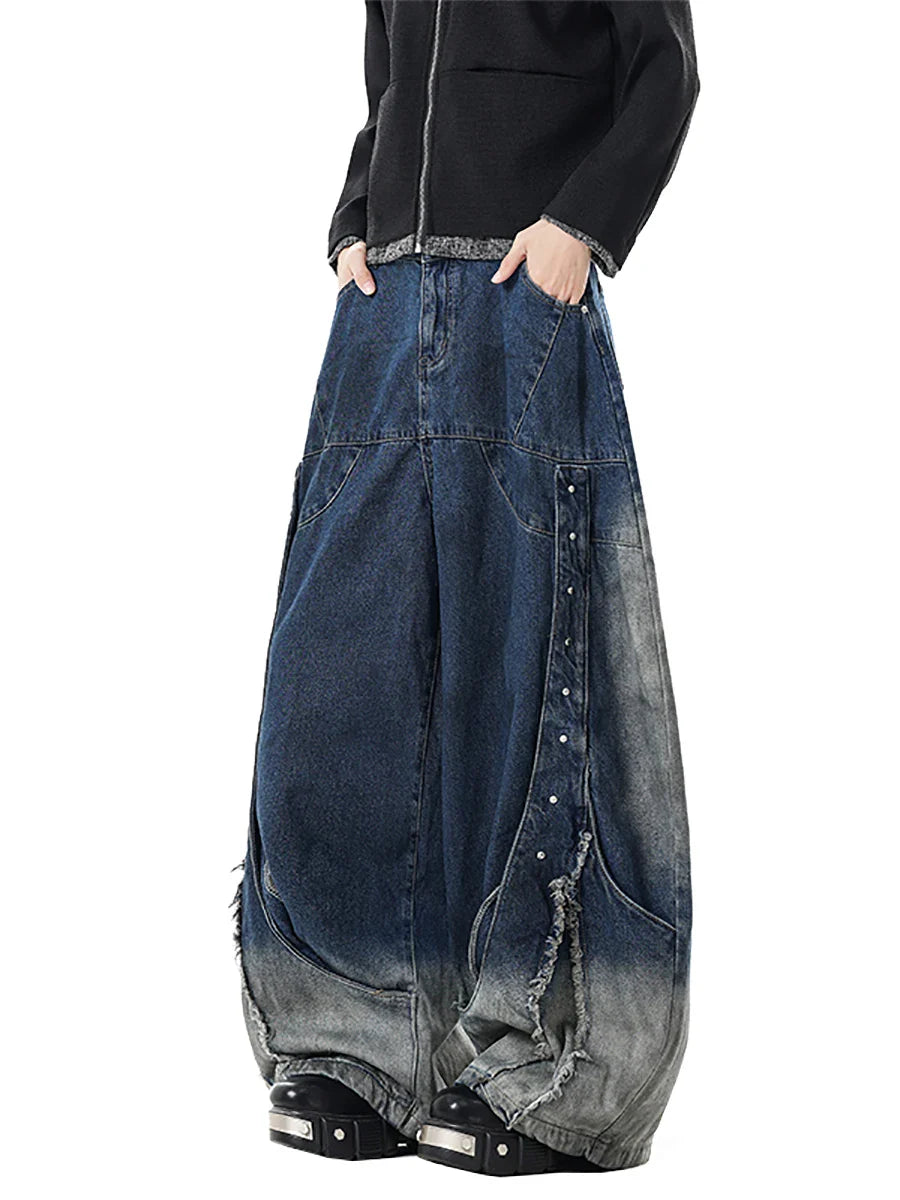 Jeans mit weitem Bein und Farbverlauf im Used-Look