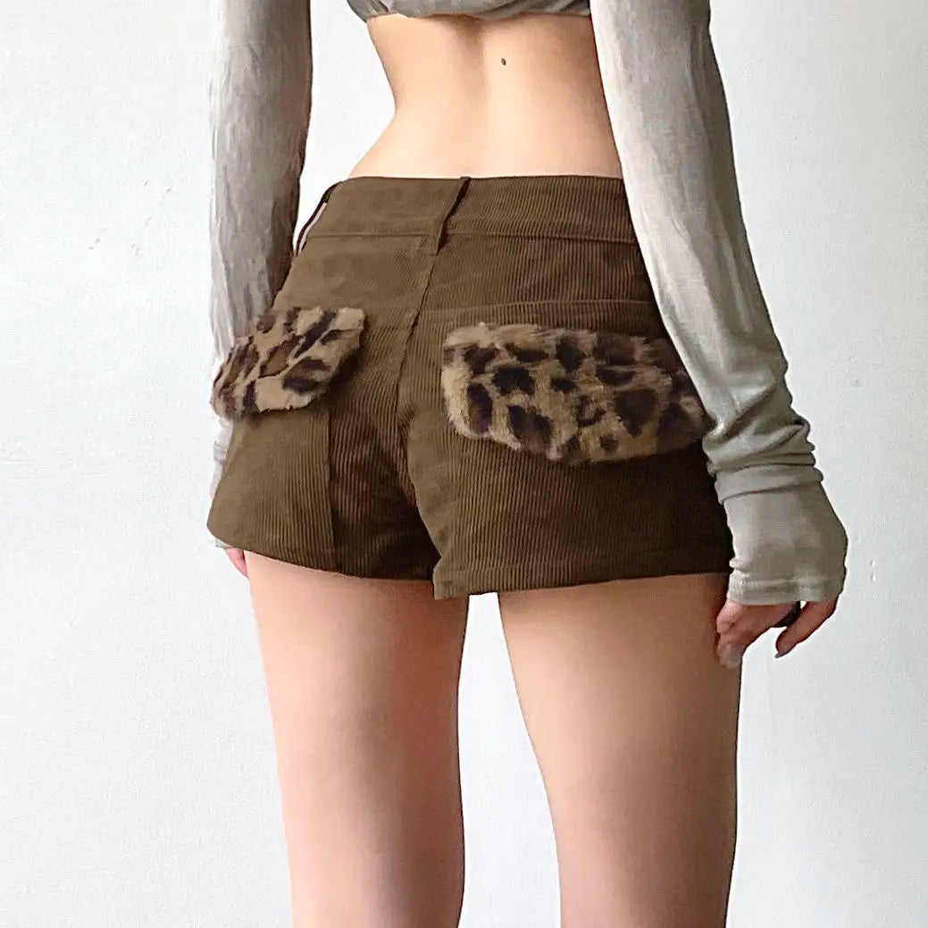Y2K Baddie Leopard Corduroy Shorts
