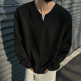 Einfarbiges Langarm-V-Shirt