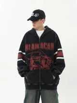 Retro Distressed Print Hooded Sweatshirt