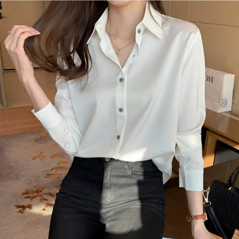 Corporate Girl Satin Long Sleeve Shirt