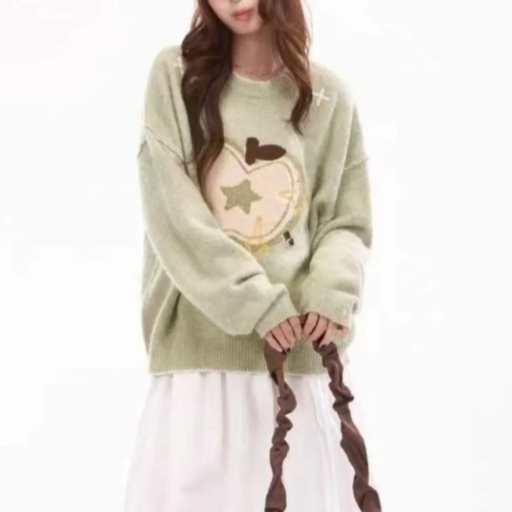 Apple Print Jacquard Knit Sweater