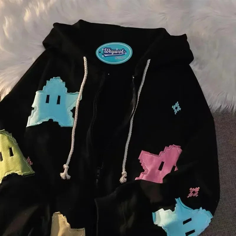 Y2K Pastel Aesthetic Star Patch Hoodie