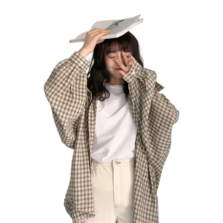 Soft Girl Plaid Button-Up Shirt