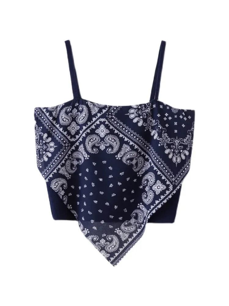 Patchwork Printing Halter Crop Top