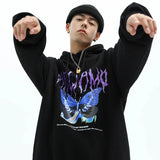 Sudadera con Capucha Oversize con Mariposa Negra Lavada
