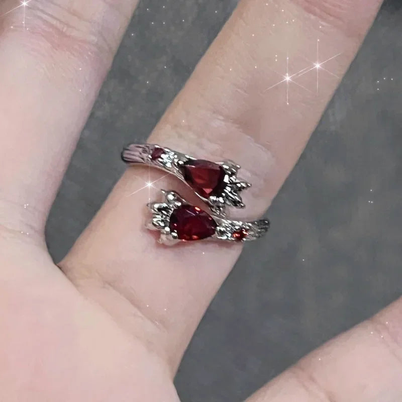 Y2K Crystal Red Rings