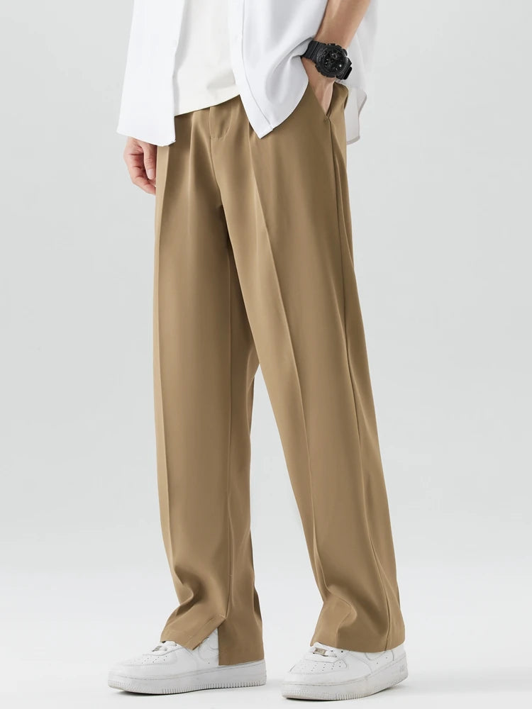 Semi-Wide Banded Waist Straight Loose Pants
