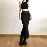 Sexy Mesh Patchwork Black Long Skirt