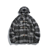 Retro Karierte Woll-Steppjacke mit Kapuze