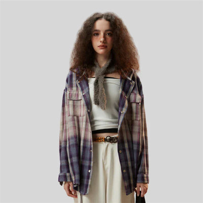Women's Plaid Hooded Shirt