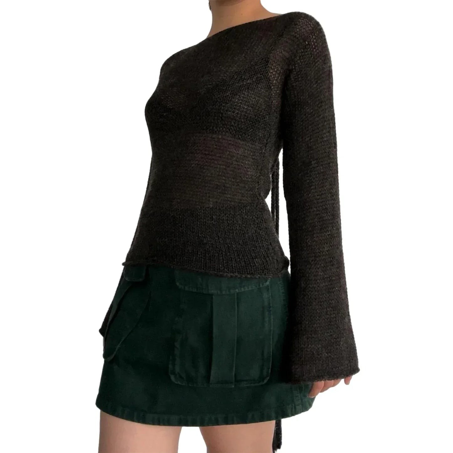 Y2K Transparenter gestrickter U-Boot-Pullover
