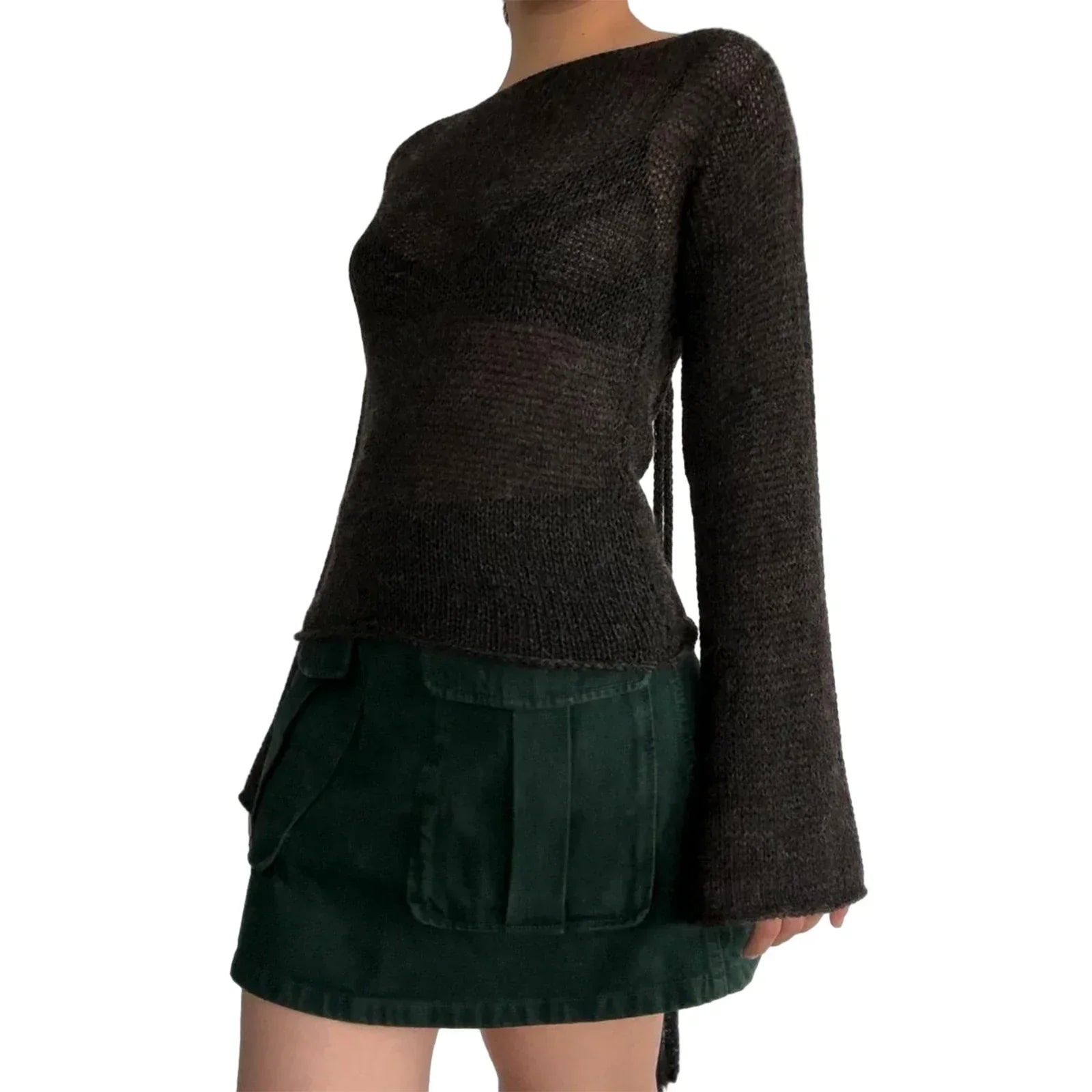 Y2K Transparenter gestrickter U-Boot-Pullover