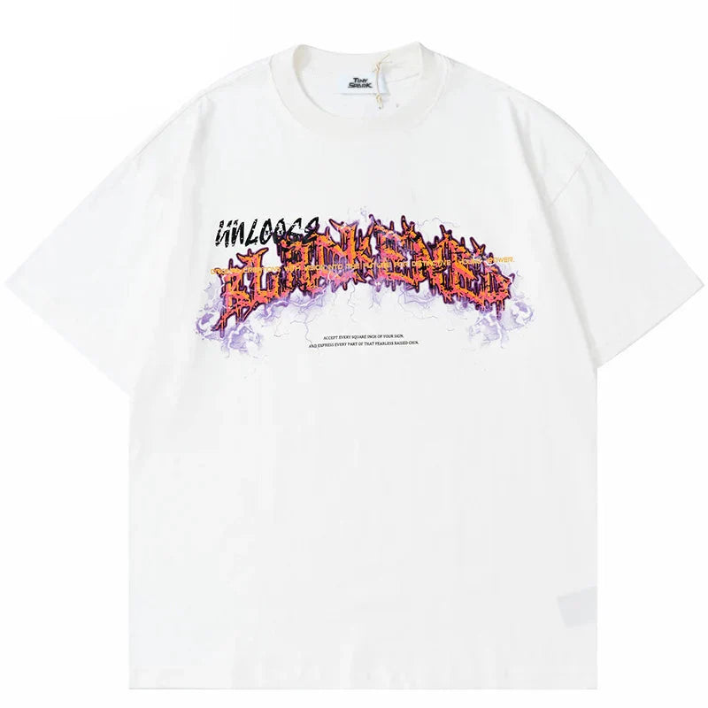 T-Shirt mit Blitz- und Buchstabenprint