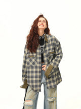 Casual Contrasting Color Plaid Shirt