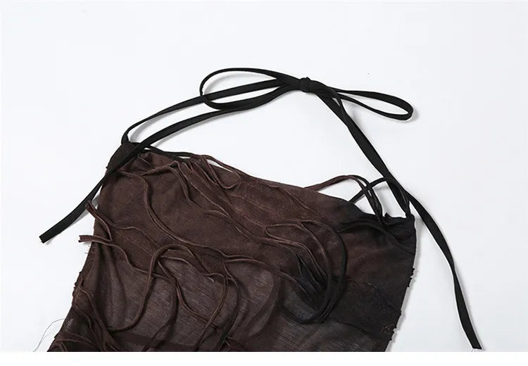 Y2k Dark Academia Chiffon Halter Top