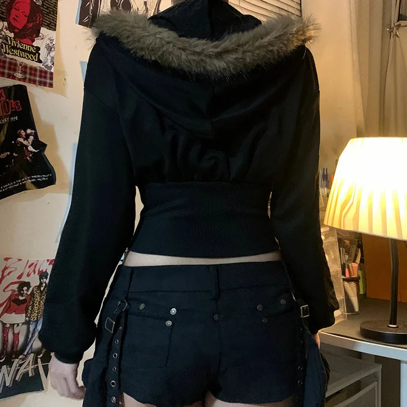 Faux Fur Collar Gothic Hoodie