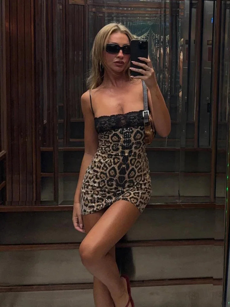 Camisoeles Leopard Sequin Mini Dress