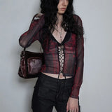 Grunge Aesthetics Tattoo Print Mesh Top
