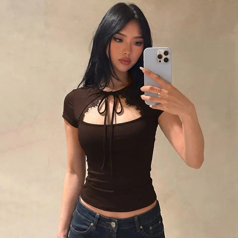 Lace Cut-Out Chest Top