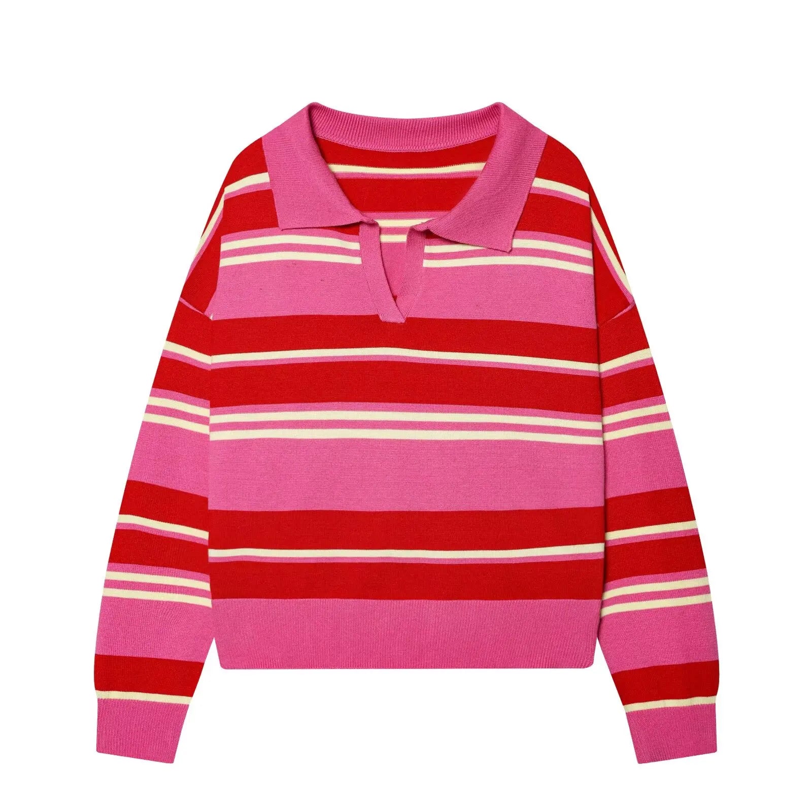 Women's Polo Stripped Colorful Sweater