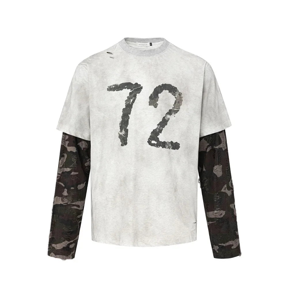 "72" Camouflage Long Sleeve Spliced T-Shirt