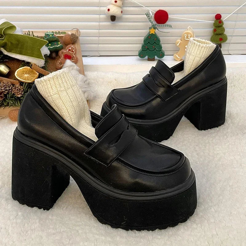 Retro High Heels Solid Color Black Shoes