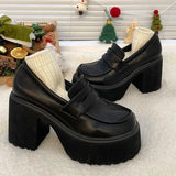 Retro High Heels Solid Color Black Shoes