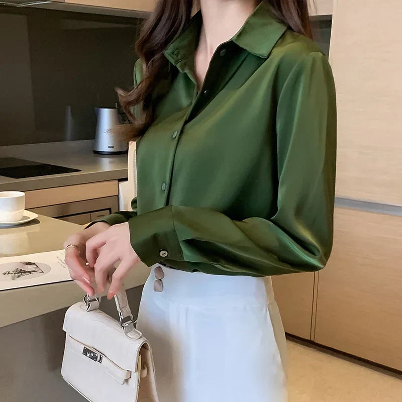Corporate Girl Satin Long Sleeve Shirt