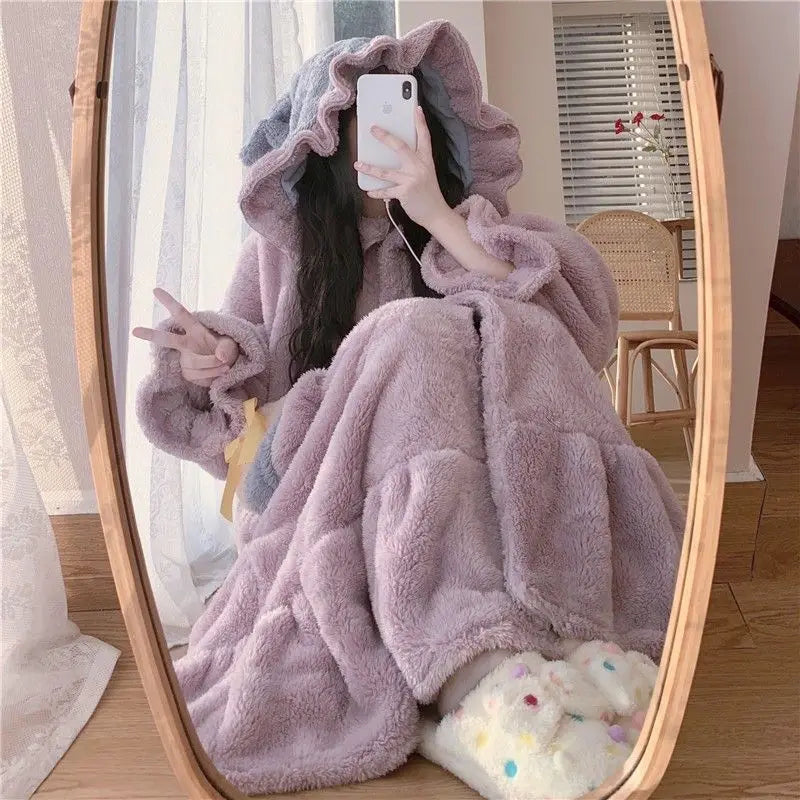 Ruffles Robe Sleepwear Hooded Pyjama