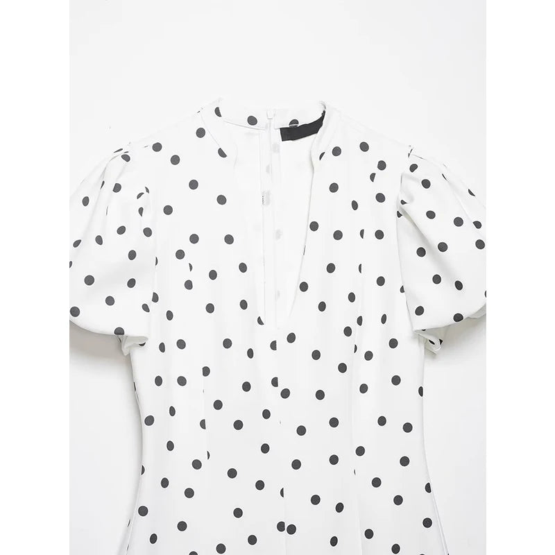 V Neck Polka Dot White Mini Dress