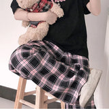 Oversized Black Pink Plaid High Pants