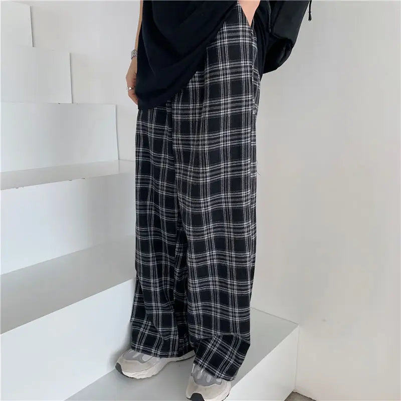 Oversized Black Pink Plaid High Pants