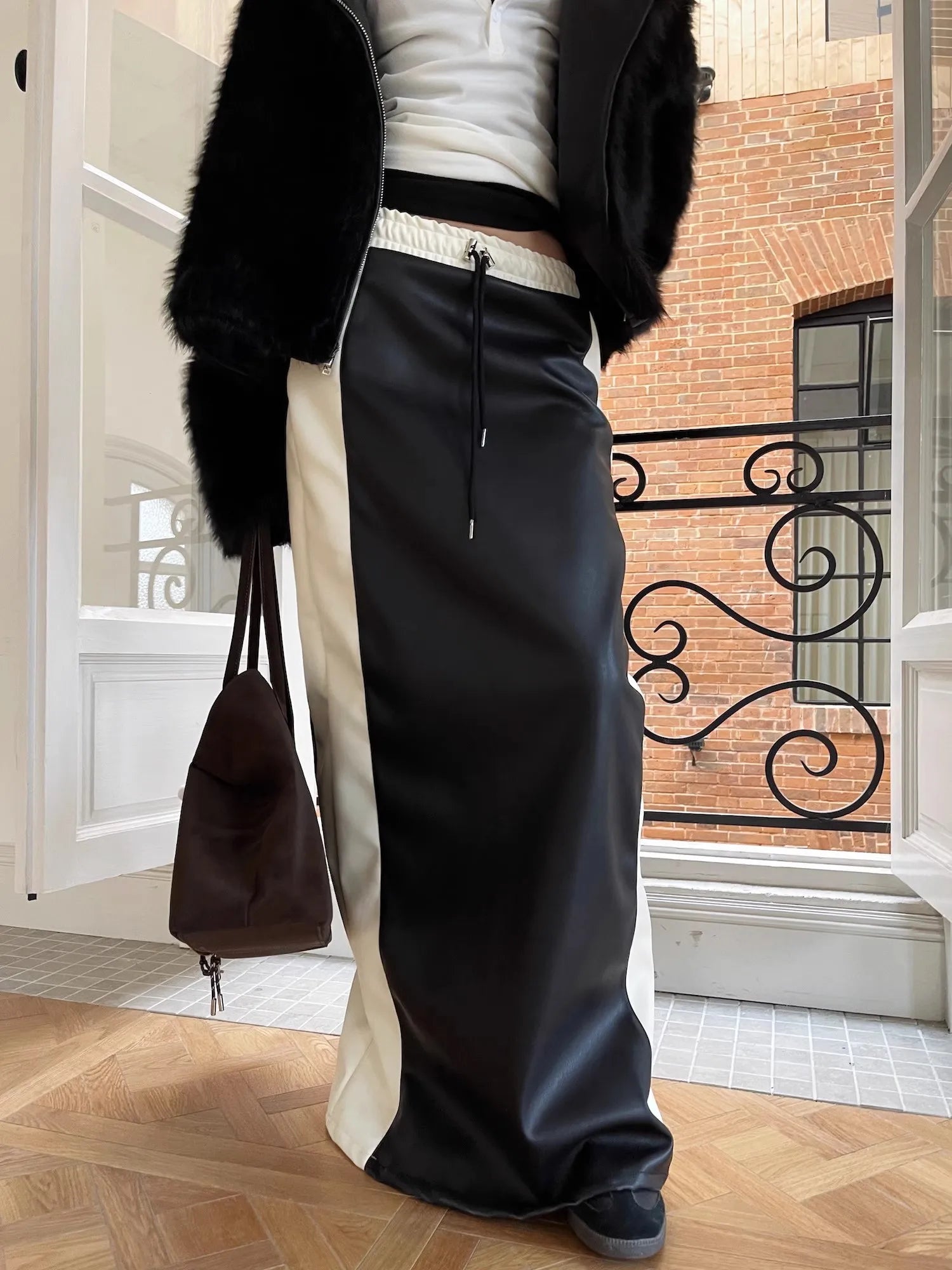 Patchwork Leather Straight Skirt