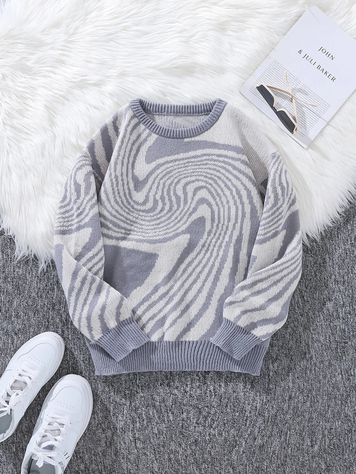 Whirl Pattern Jacquard Sweater