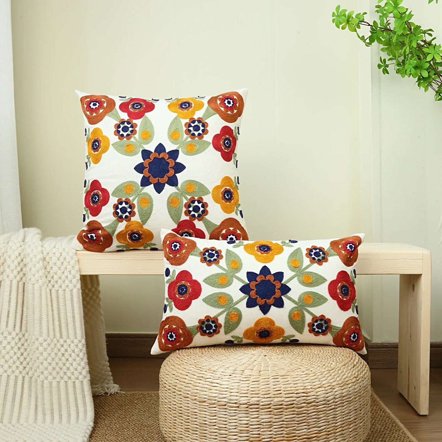 1pc, Vibrant Canvas Flower Embroidery Pillow Cover for Home Decor and Comfortable Sleeping