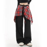 Patchwork Plaid Skirt High Waisted Pants