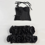 Flowers Corset Top & Ruffled Mini Skirt Set