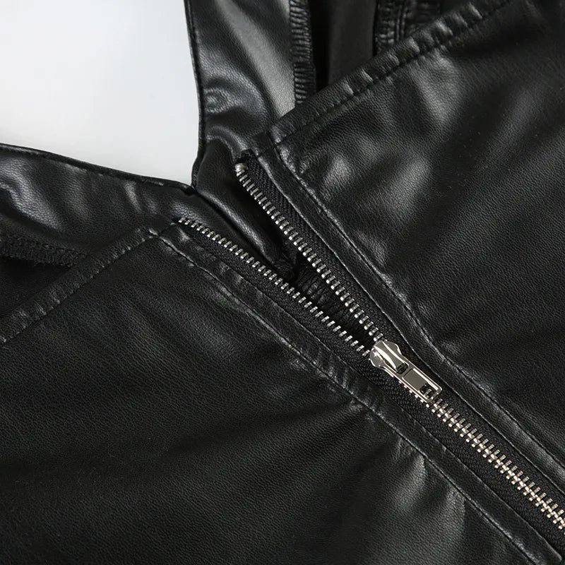 Baddie Faux Leather Halter Crop Top