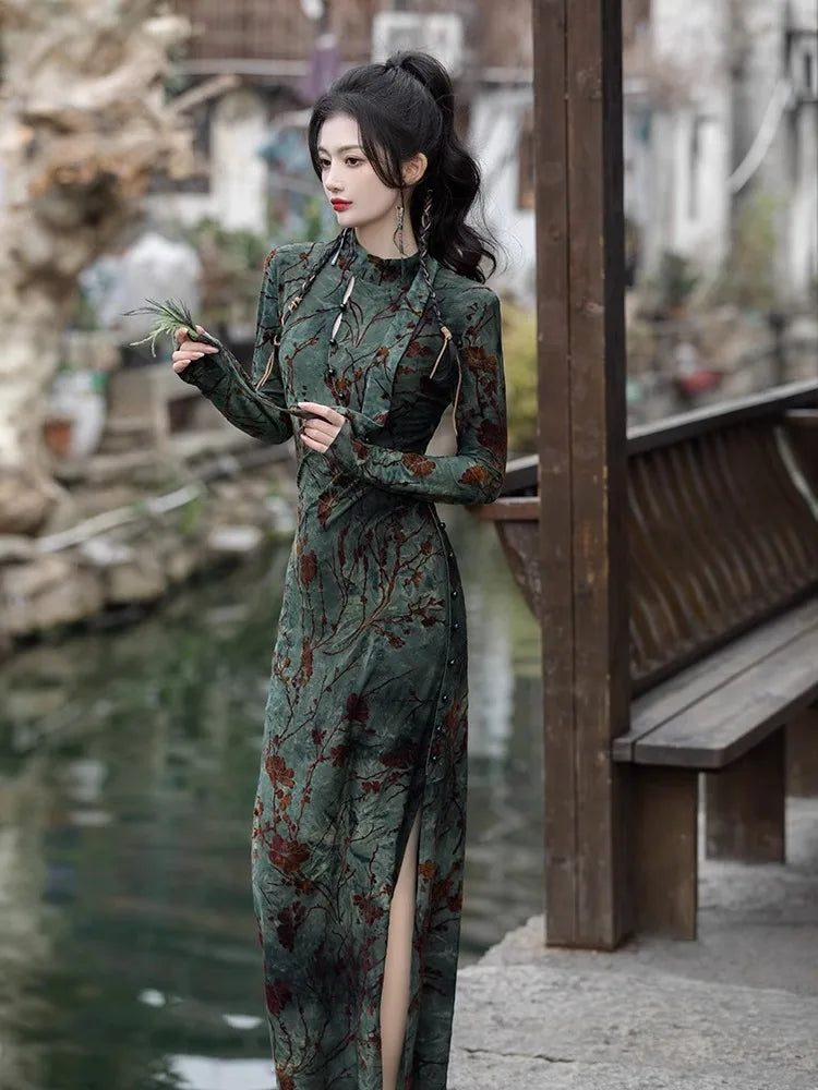 Fairycore Floral Slit Qipao Mini Dress