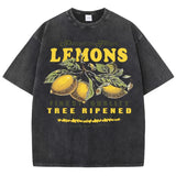 Fresh Lemon Fruit Print Washed T-Shirt