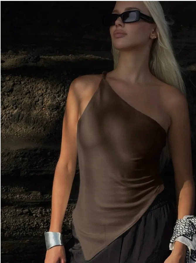 Y2K Ruffle Women's One Shoulder Top