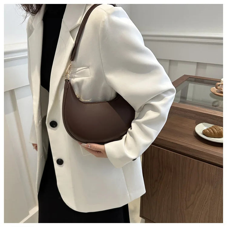 Crescent Moon Chic Leather Handbag
