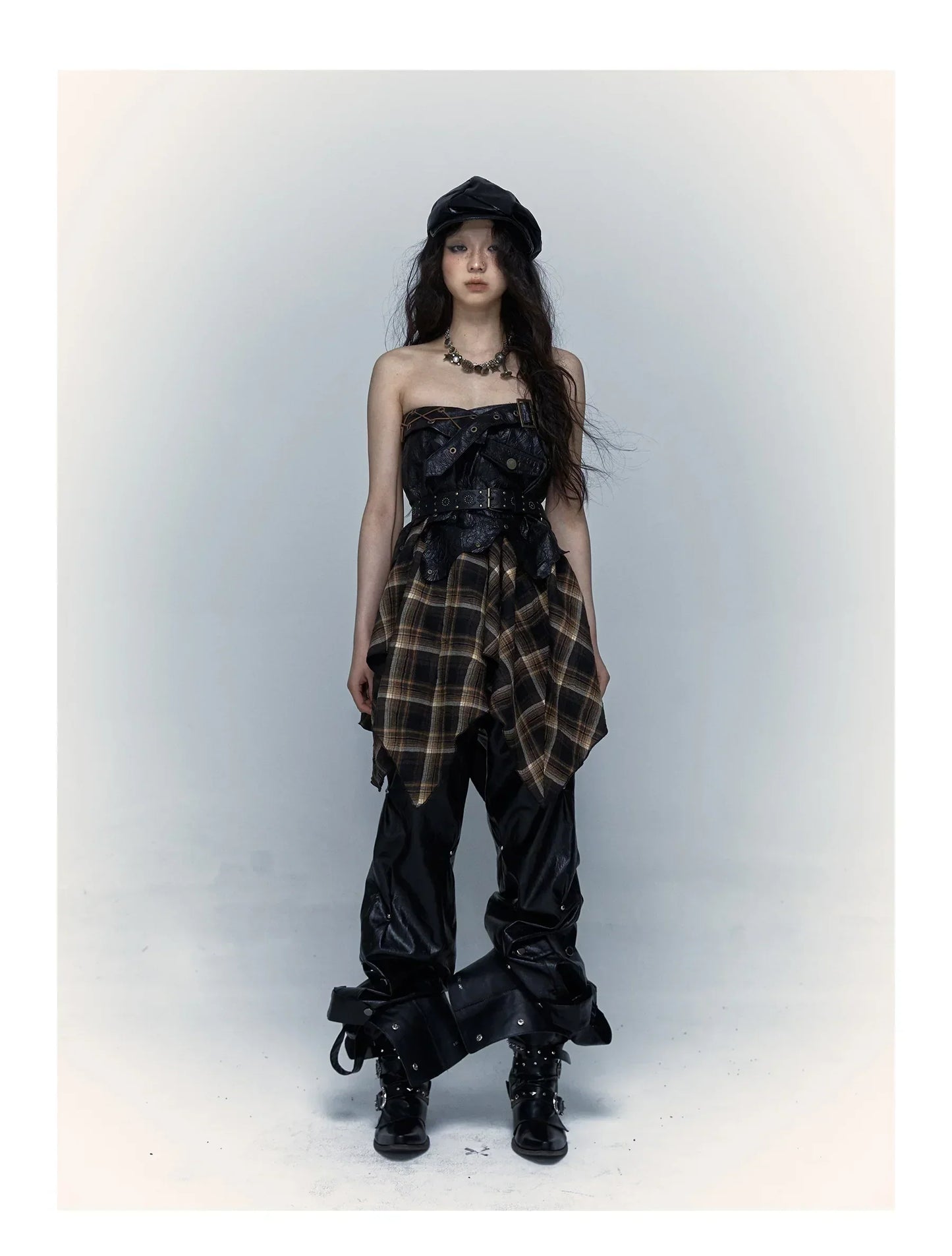 Grunge Aesthetics Plaid Patchwork Skirt Gothic