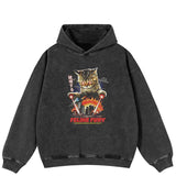 Funny Cat Attack Black Washed Hoodie